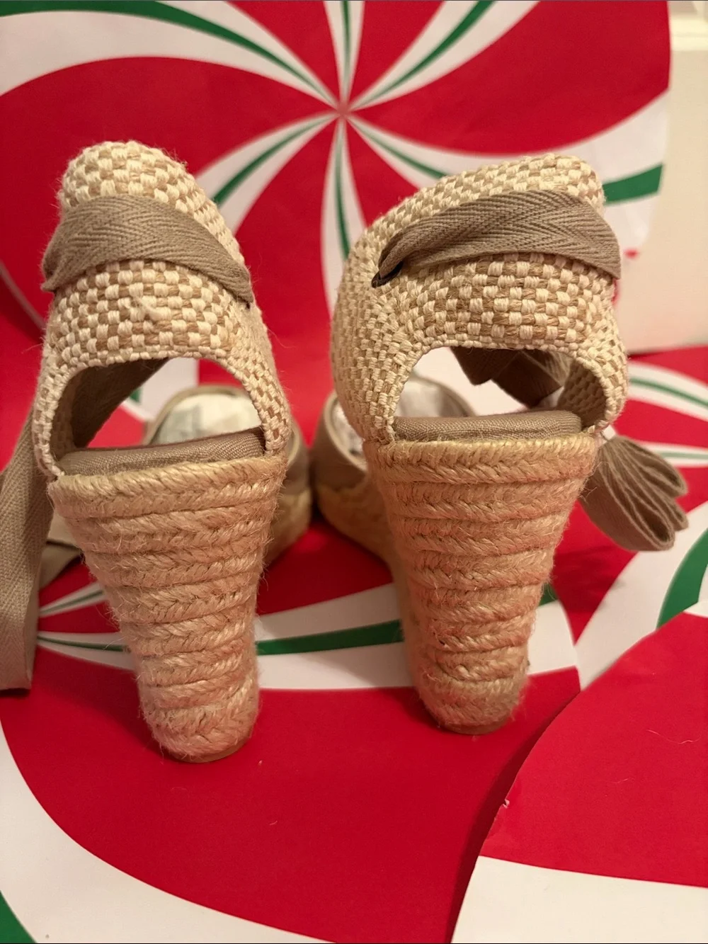 Soludos Beige Linen Espadrille Wedge Wrap Sandals